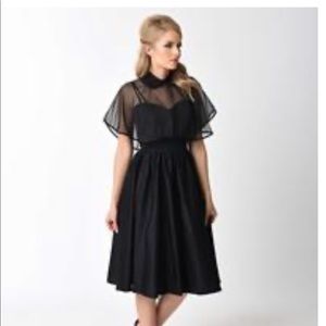 Unique Vintage Glam Black Dress with Cape